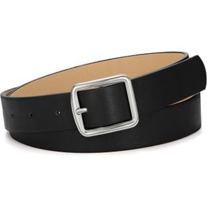 SANSTHS Women's Leather Belt for Jeans Pants Dresses Fashion Ladies Belt Square Gold Buckle Waist Belt for Women (Black)