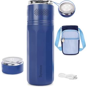 Insulin Cooler Travel Case for 4 Pens,Medication Cooler for Travel with Temp Display&Ice Packs，Diabetic Insulin Case with Portable Cup Sleeves，Supports Mobile Power Cooling，TSA Approved(Blue)