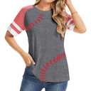 ZUNQKG Womens Baseball Mom Shirts Raglan Short Sleeve Crewneck Patchwork Casual Summer Baseball Tees Red M (Gray, M)