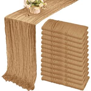 12 Pack 10Ft Cheesecloth Table Runner 35x120 Inch Boho Gauze Table Runner Rustic Cheese Cloth Long Table Runner Romantic Table Runner for Wedding Bridal Shower Birthday Party Table Decor (Nude)