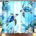 Sea Turtle Shower Curtain,Ocean Beach Shower Curtain, Tropical Summer Sea Theme Bathroom 72x72 Inch Proof Polyester Insulated Home Decor