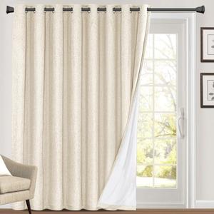 PrinceDeco Sliding Glass Door Curtain 100% Linen Blackout Curtains 84 Inches Long Extra Wide Room Darkening Privacy Window Curtain for Patio Door,100 X L84 Inch, Bleached Sand