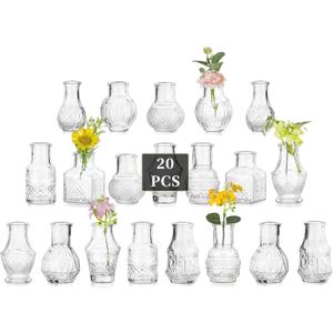 Glasseam Small Bud Vases for Centerpieces: 20PCS Mini Clear Glass Vase Set for Flowers Decor Wedding Party Baby Shower Dining - 2.7" Tiny Table Decorations Centerpiece