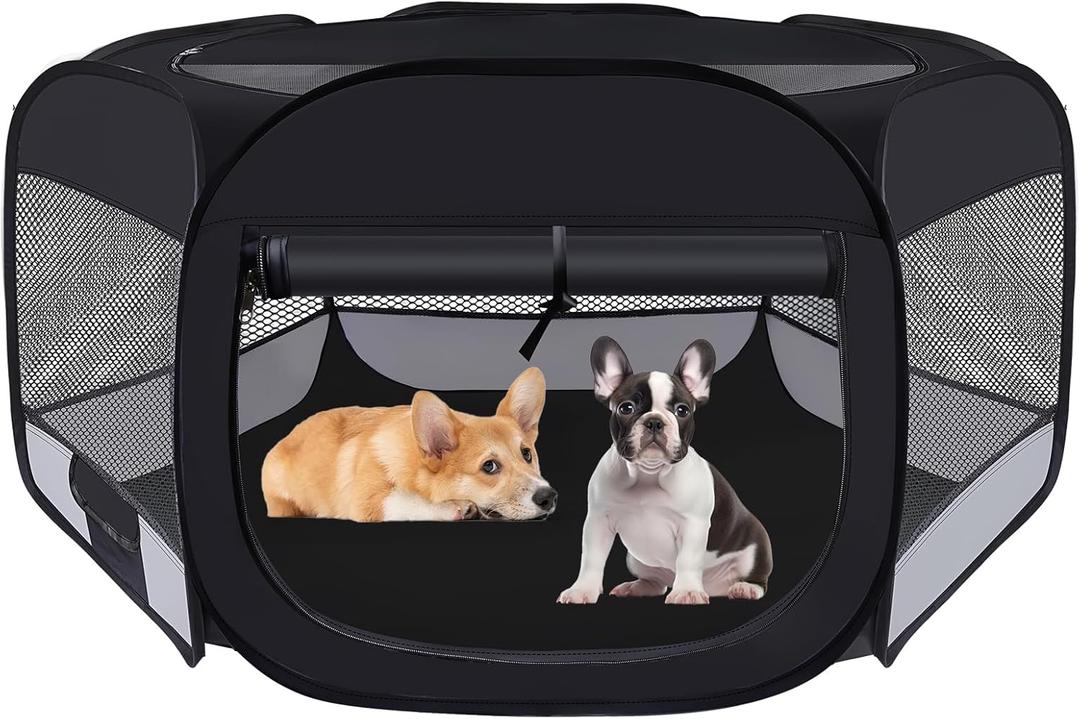 Dog Cat Playpen,Portable Pet Puppy Playpen,Rabbit Puppy Dog Play Pen for Indoors,Dogs Tent for Indoor Cats,Kitten Playpen,Collapsible Small Cats Crate Cage for Small Dogs with Carrying Case(Grey, S) (Black)