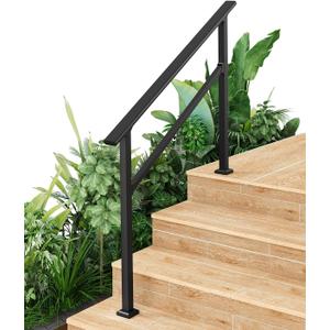 Hand Rails for Outdoor Steps, Metal Stair Railing Handrail, 4 Steps, Black
