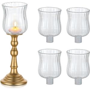 Glasseam Glass Votive Cups with Pegs: Set of 5 Shabbat Votive Candle Holders Bulk with Rubber Grippers Ribbed Glass Clear Candle Cups for Candlestick Holders Shabbos Party Centerpiece Decoration