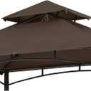 COOSHADE Grill Gazebo Replacement Canopy Roof Outdoor Double Tiered Barbecue Gazebo Top Cover Fit for Model LGG001PSTF (Brown)