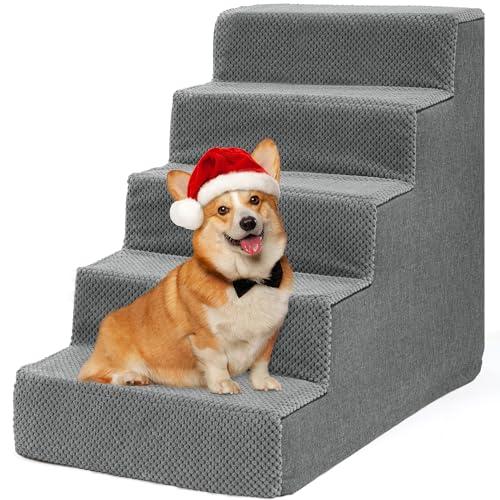 YITAHOME Dog Stairs for High Bed and Couch, Premium Foam Dog Steps for Small Dogs, Older Pets, Non-Slip Pet Stairs with High-Strength Boards, Removable Washable Cover, 6 Tiers Grey