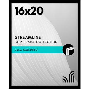 Americanflat 16x20 Picture Frame with Polished Plexiglass - Streamline Collection - Thin Border Picture Frame for Wall Display - Hanging Hardware Included - Black