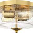 Darkaway Ceiling Light Fixtures Flush Mount, Indoor Outdoor Ceiling Light with Seeded Glass Shade for Hallway, Kitchen, Bedroom, Porch, Gold