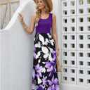 Bluetime Women's Summer Boho Sleeveless Floral Print Tank Long Maxi Dress (S-3XL) (Purple, M)
