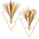 Peryiter 2 Pcs Gold Wall Decor Boho Pampas Hanging Planters with Artificial Pampas Wall Mounted Metal Modern Home Decor Display Art Bedroom Bathroom Living Room(Triangle)