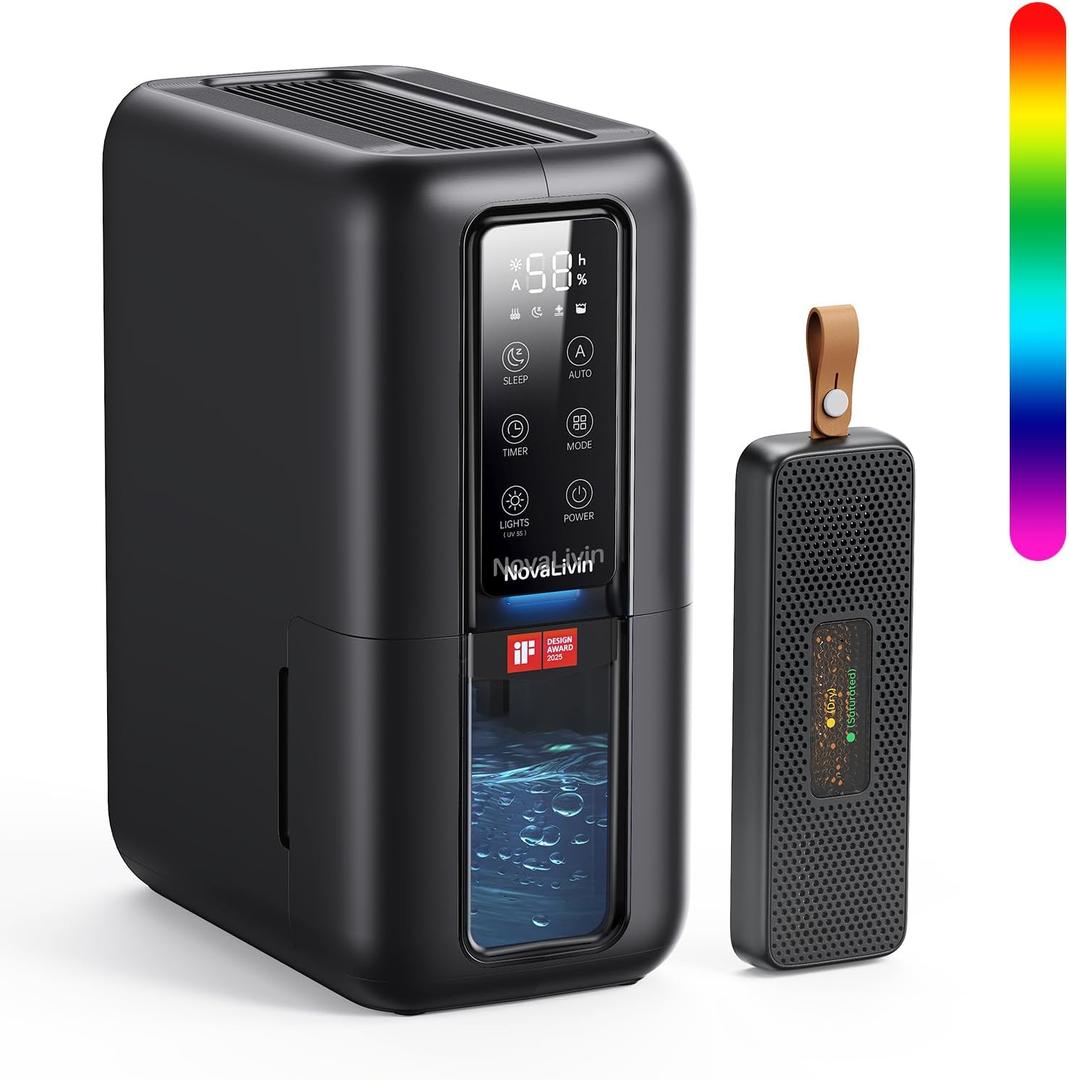 Dehumidifiers for Bathroom with Moisture Absorber Bag Reusable, 68 OZ Water Tank Portable Quiet Dehumidifier for Bedroom with Auto Shut Off, 7 Colors LED Light for Home, RV, Garage, apartment, Black