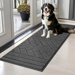 Tindbea Dog Bed Mat,Dirt Trapper Mud for Dogs,Mud for Dogs Large,Absorbent Door Mat Indoor for Muddy Paws,Soft Non-Slip Backing Pet Runner Rug for Inside Floor (20"x47",Charcoal)