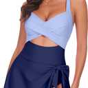 One Piece Swimsuit Women Tummy Control Swim Dress Sexy Criss Cross Tie Back Bathing Suit (XX-Large, Blue)