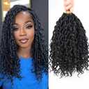 Goddess Locs Crochet Hair 10 Inch Short Curly Faux Locs Crochet Hair for Black Women Pre Looped Cortchet Braids with Curly Ends (10 Inch,1B) Pack of 7