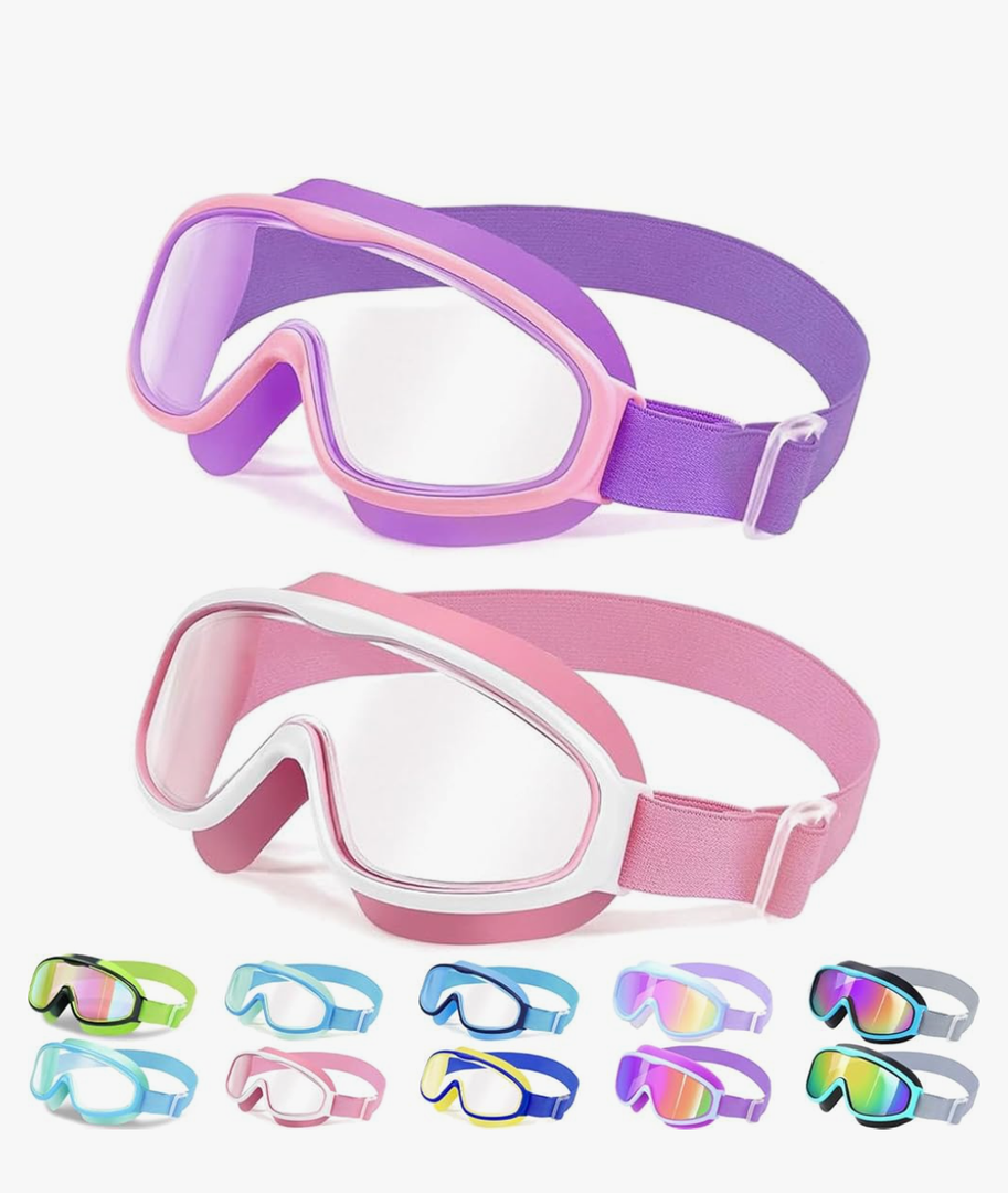Vvinca Kids Goggles with Comfort Fabric Strap, Kids Swim Goggles Wide View Anti-Fog/UV No Leaking Swimming Goggles for 3-14