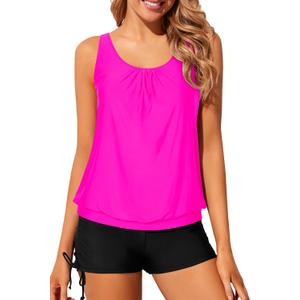 Yonique Blouson Tankini Swimsuits for Women 2 Piece Bathing Suits Tops with Boyshorts Modest Loose Fit Swimwear 18Plus
