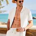 Dokotoo Men Men's Beach Outfit 2 Piece Casual Button Down Shirt Short Sleeve Loose Shirts and Pants Vacation Sets for Men
