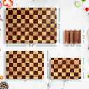 Checkerboard Cutting Board 3-PC Set, Solid Wooden Chopping Board, Acacia Wood Cutting Board for Kitchen with Holder with Deep Juice Grooves & Built-in Handles, for Meat, Vegetables and Fruits, 3-piece Set