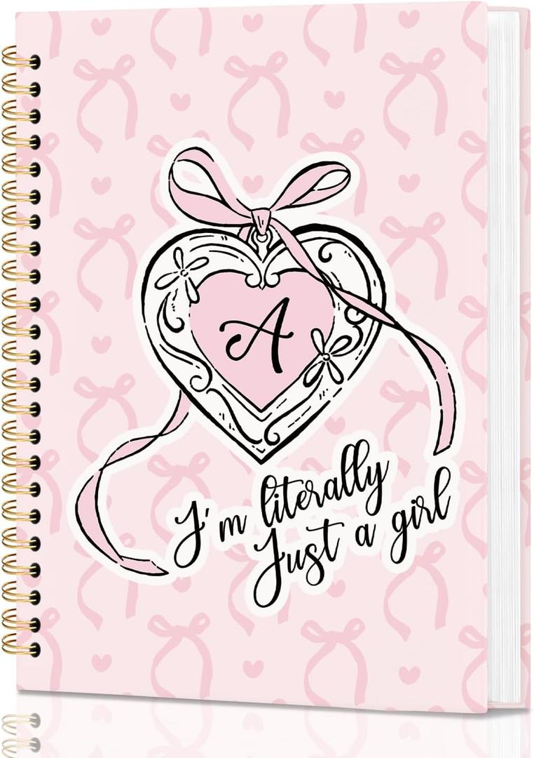 Pink Personalized Notebook Journal for Teen Girls Women, Initial Monogrammed Gifts for Women Girl, Teen Journals for Girls, Coquette Pink Bow Initial A Hardcover Spiral Notebook, 5.5x8.3