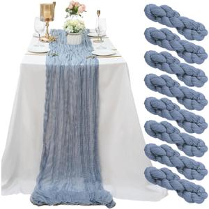 8 Pack Dusty Blue Cheesecloth Table Runner 10Ft Gauze Cheese Cloth Table Runner 35x120Inch Romantic Boho Table Runners for Wedding Anniversary Birthday Party Bridal Baby Shower Engagement Table Decor