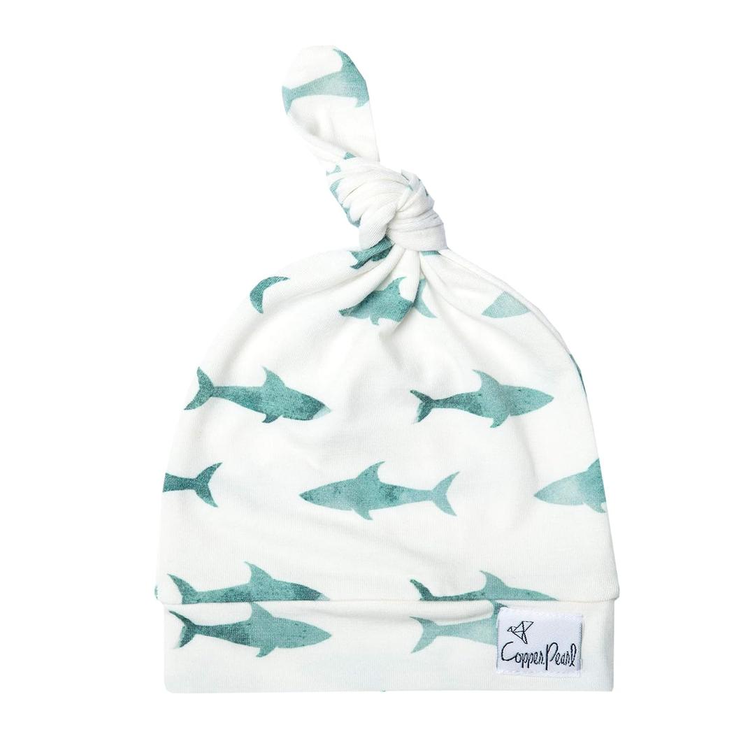 Baby Beanie Hat Top Knot Stretchy Soft"Pacific" by Copper Pearl (0-6 Months)