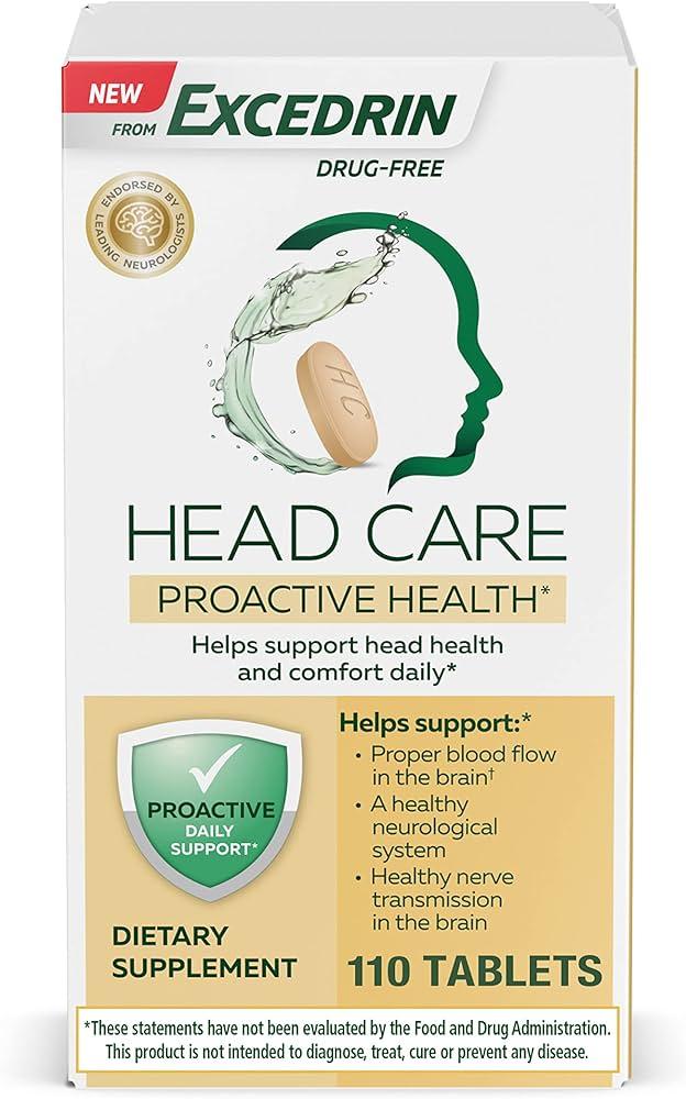 Excedrin Head Care Proactive Health with Magnesium, Riboflavin, Vitamin B6, Folic Acid and Vitamin B12, Dietary Supplement Supports Head Health and Comfort Daily – 110 Count 