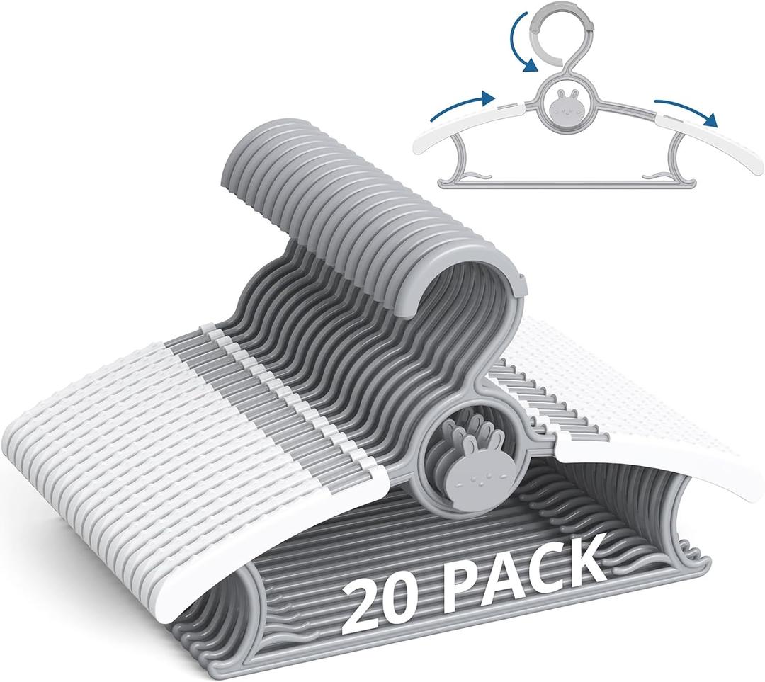 Baby Hangers 20PCS, Adjustable & Stackable Plastic Kids Hangers for Closet, Non-Slip Baby Hangeres, Hanger for Toddler Kid Children Infant Teen, Grey Extendable Toddler Hanger (Gray)