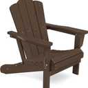 KINGYES Folding Adirondack Chair, HDPE All-Weather Patio Chairs, Wooden Textured Lawn Chair for Poolside, Backyard, Deck, Fire Pit, Coffee