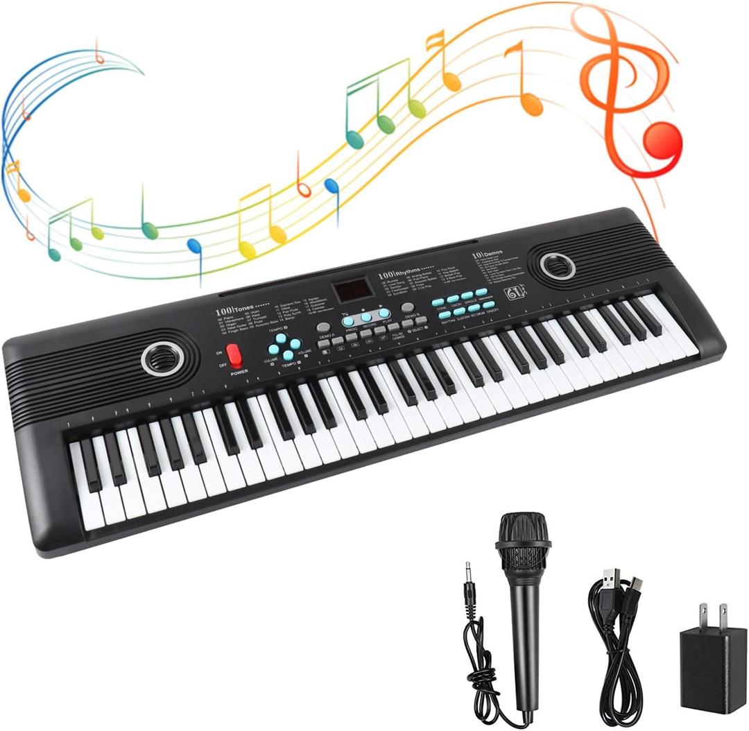 61 keys keyboard piano, Electronic Digital Piano with Built-In Speaker Microphone, Portable Keyboard Gift Teaching for Beginners, electric piano for kids (Black)