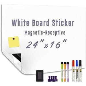 Magnetic Whiteboard Sticker - Adhesive Backing 24'' x 16'' Dry Erase Board for Wall Whiteboard Contact Paper for Office Home Door Include Marker Magnet Eraser