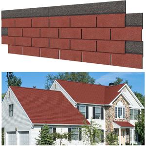 7 Pack 39'' X13'' Double Layer Asphalt Roof Shingles for Home 3-tab Roofing Shingles Tile Repairing Self Adhesive Shed Decor for Outdoor Garage Pet House Cover 10.7 Square Feet(Grey, Red)