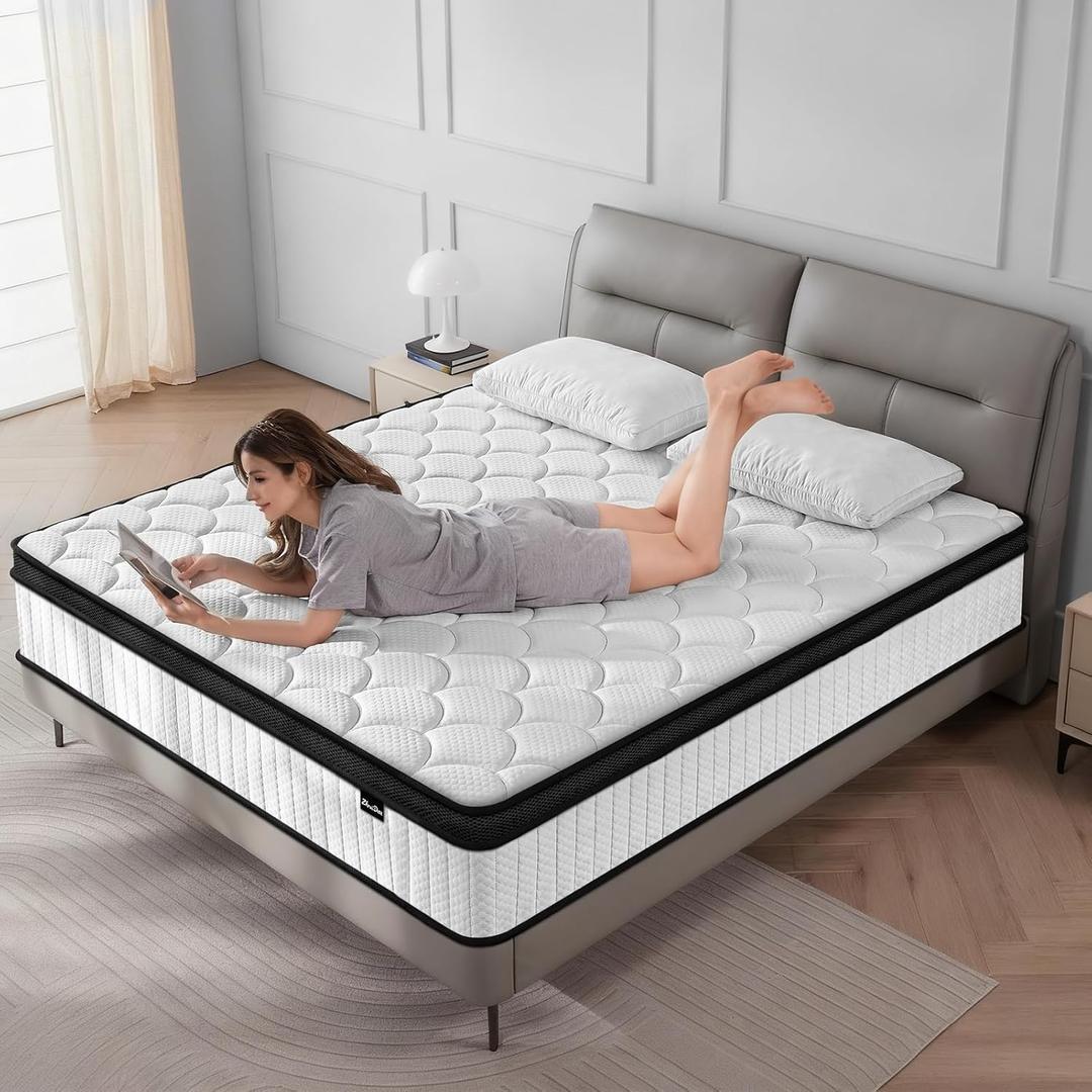 Twin Mattress 10 Inch Medium Firm Hybrid Mattress Twin Size Memory Foam Pocket Springs Twin Bed Matress in a Box for All Sleeping Positions Motion Isolation Comfortable Sleep (White, Twin 10 inch)