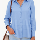 Cicy Bell Women's Button Down Shirts Collared V Neck Long Sleeve Peplum Tiered Blouse Tops XXL