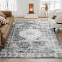 4x6 Area Rug, Washable Rug for Living Room Entryway Bedroom Kitchen, Vintage Medallion Carpet with Non-Slip Backing, Ultra-Thin Low Pile Boho Farmhouse Carpet for Home Decor, Black