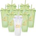 8 Pcs Bridesmaid Plastic Tumbler with Straw Lid and Twist Bow 24 oz I Do Crew and Bride Reusable Tumbler Bridal Party Proposal Gifts Bachelorette Party Gifts for Wedding Bridal Bridesmaid(Green)