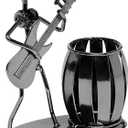 MyGift Decorative Gunmetal Gray Metal Desk Pen Holder Cup with Rocker and Guitar Design, Office Supplies Organizer Pencil Cup