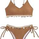 Women's Shiny V Neck Bathing Suit Triangle Summer Swimsuit Bikini Set 2 Piece Small