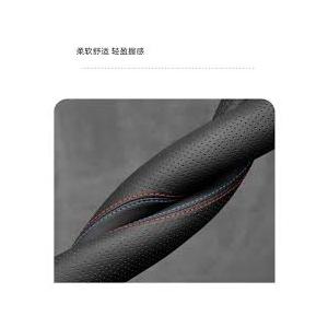 CustomFit for Steering Wheel Cover, Genuine Leather Steering Wheel Cover, NonSlip, Breathable, for BMW Accessories (Black (red Blue line), for BMW)