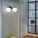 Mid Century Modern Vanity Lights for Bathroom, Black Metal Frame and Milk White Frosted Glass Globe, 2 Lights, Wall Sconce, 7.09"L x 7.09"W x 14.17"H