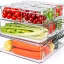 10 Pack Refrigerator Pantry Organizer Bins, Stackable Fridge Organizer Bins with Lids, Clear Plastic Food Storage Bins for Kitchen, Countertops, Cabinets, Fridge, Drinks, Fruits, Vegetable, Cereals