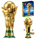 World Soccer Cup Trophy Building Blocks Set for Adults, Golden Footballl Cup Model for Display, Home Office Decor, Soccer Fans Play