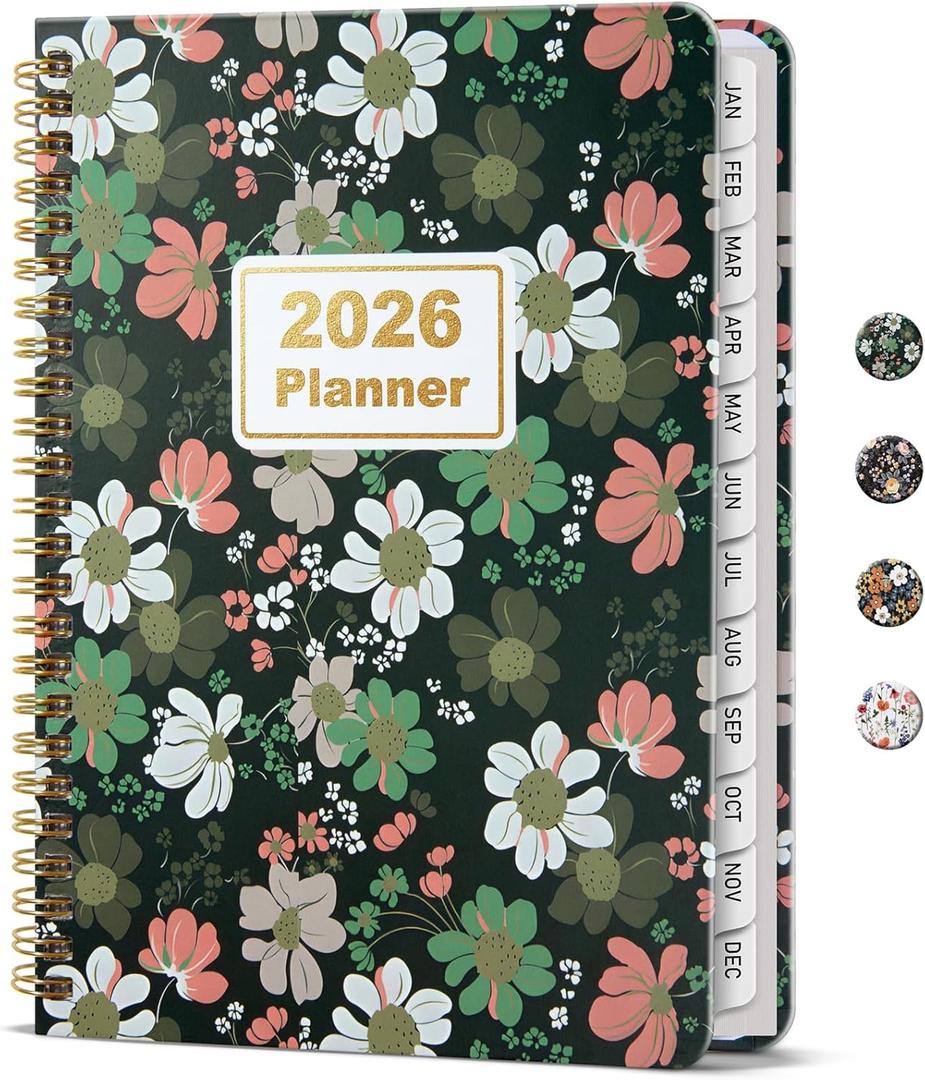 Timart 2026 Planner, January 2026 - December 2026, Weekly and Monthly Planner, Hardcover 2026 Calendar Planner Book with Tabs for Women, Perfect for Office School Home, A4 (8.5" x11")-Green Floral