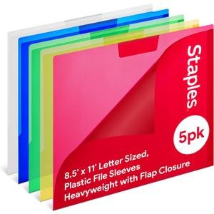 Staples Poly Project Jackets, Letter Size, Clear-Front, 5/Pack