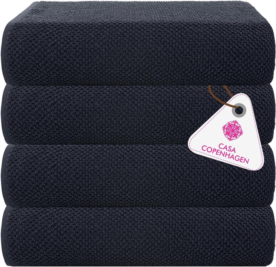 CASA COPENHAGEN Popcorn Textured 4 Pieces Bath Towel Set- Navy Blue, 550 GSM 4 Bath Towel Rough & Tough Use Cotton Towels Gift Set for Bathroom