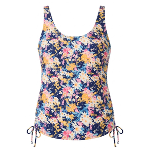 Halcurt Women's Two Piece Tankini Swimsuits Tummy Control Adjustable Drawstring Bathing Suit and Short with Pocket Navy Colorful Floral XL