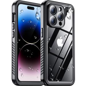 2025 New for iPhone 14 Pro Max Case Waterproof,[Glass Camera Protector & Built-in Screen Protector] [Full Body Shockproof] [IP68 Underwater][Dustproof][Dropproof] Phone Case for iPhone 14 Pro Max 6.7" (Black/Clear)