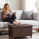 30 Inches Ottoman with Storage, Folding Bench with Legs, Brown, 30"D x 15"W x 15.7"H