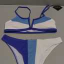 ZAFUL Women's High Cut Bikini Sets Ribbed V-Wire Cami Bikini Two Piece Swimsuit (2-Blue White)